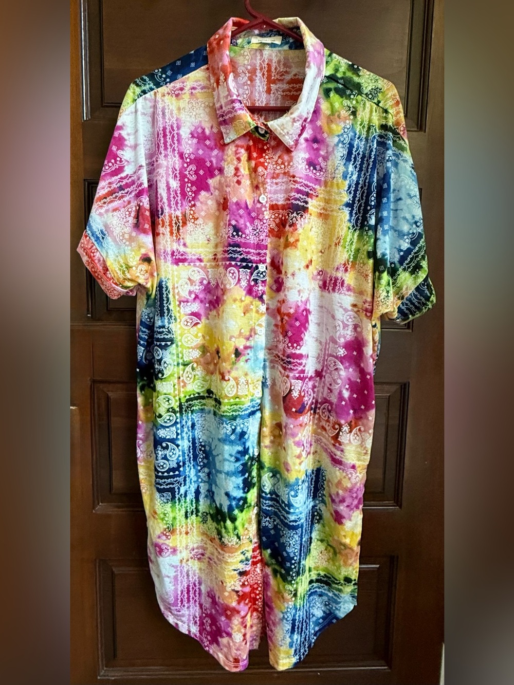 Women’s Plus Size Multicolor Short-Sleeve Button-Up Shirt